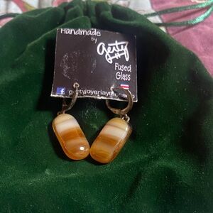 Fused Glass Art Earrings - Orange and Cream